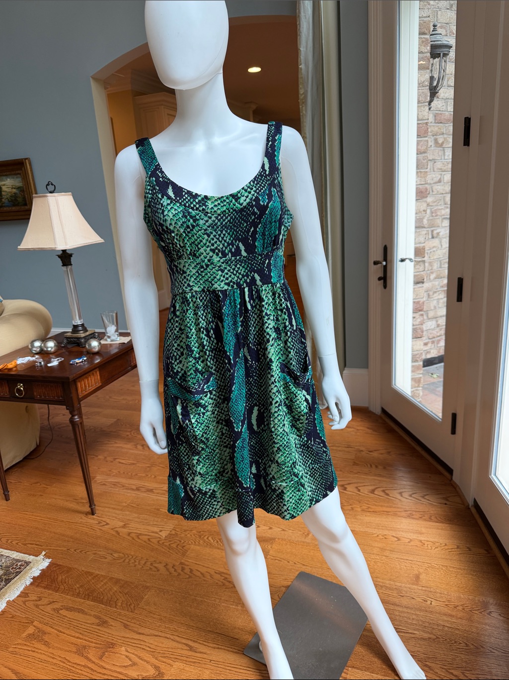 Diane Von Furstenberg Vintage Green & Teal Snake-Print Sleeveless Mini Dress